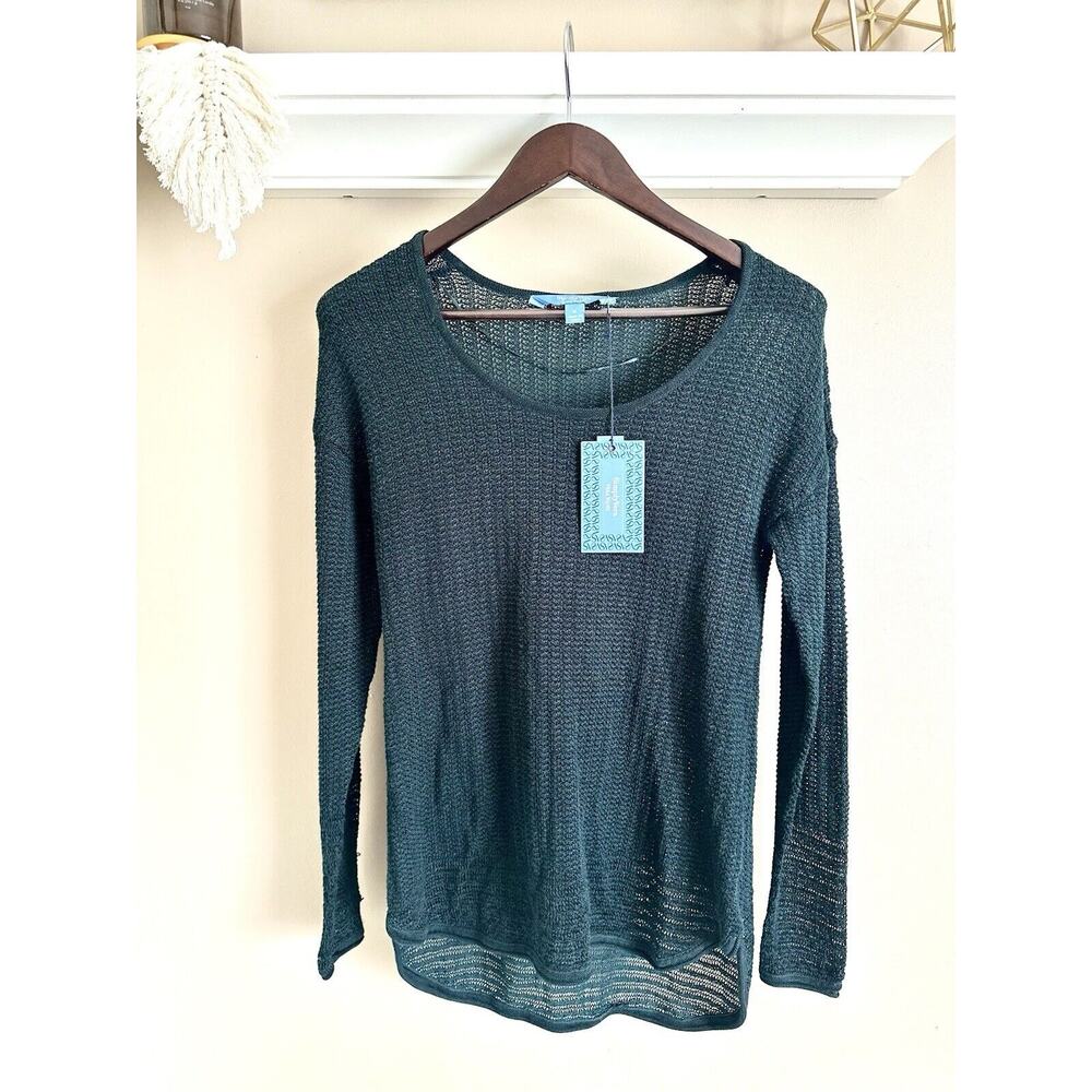 NWT WOMAN'S SIMPLY VERA VERA WANG LONG SLEEVE CROCHET BLACK TUNIC TOP MEDIUM